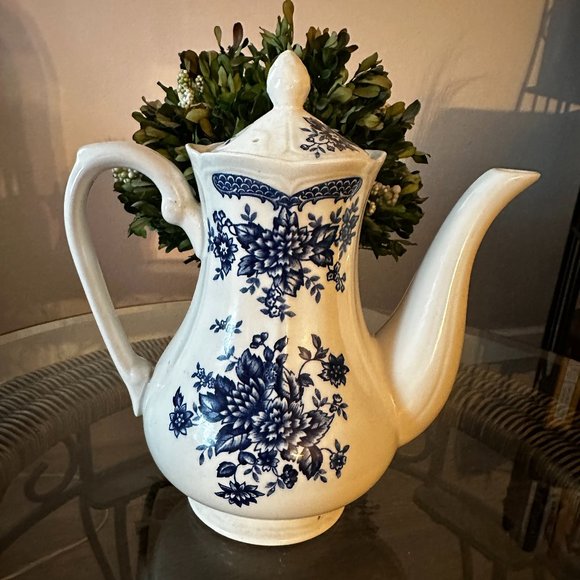 IronStone Dining Vintage Blue Carnation Ironstone Coffeeteacoco Pot